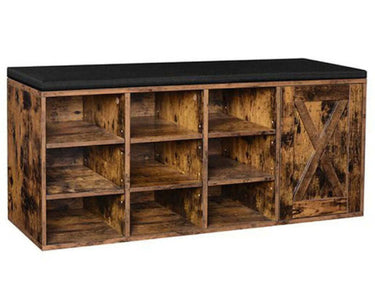 VASAGLE Wooden Shoe Bench in Brown with Storage Compartment